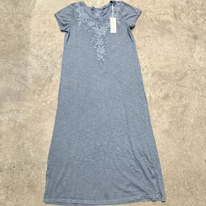 Karyn Seo Shea Dress Women Small Blue Maxi Embroidered Handmade Cotton